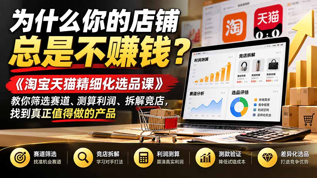 为什么你的店铺总是不赚钱?《淘宝天猫精细化选品课》教你筛选赛道、测算利润、拆解竞店,找到真正值得做的产品-小艾项目网