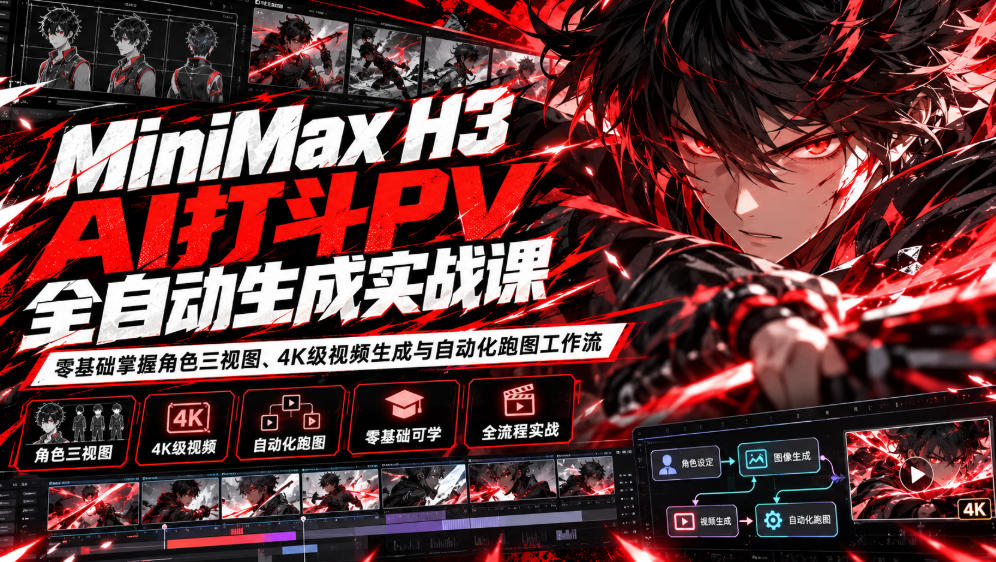 MiniMax H3 AI打斗PV全自动生成实战课:零基础掌握角色三视图、4K级视频生成与自动化跑图工作流-小艾项目网