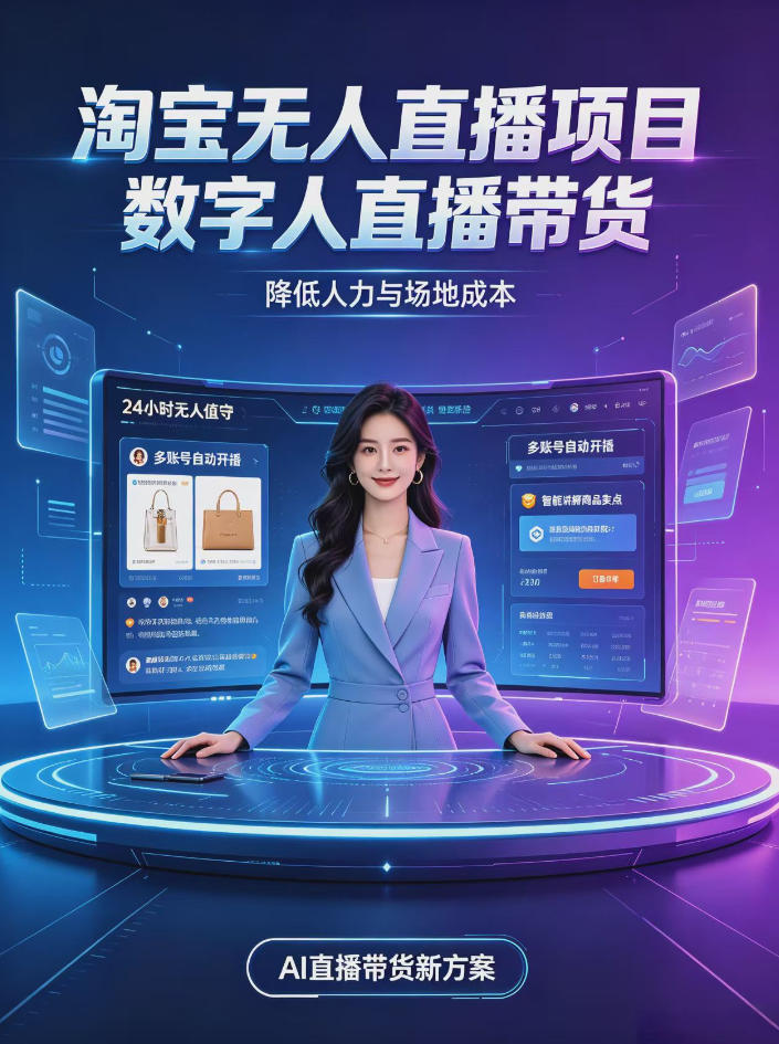 淘宝AI无人直播带货，24小时自动开播低门槛副业，无需真人长时间出镜，持续引流出单【揭秘】-小艾项目网