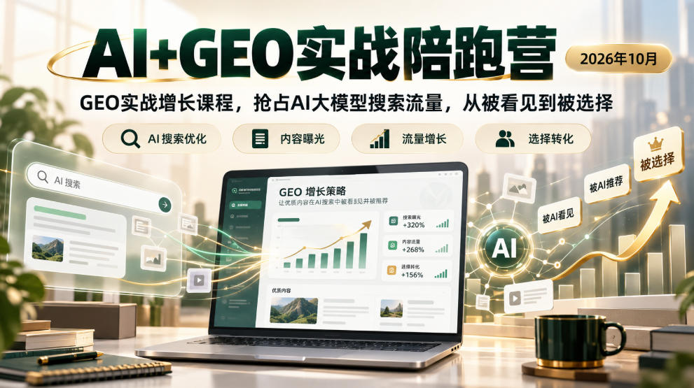 AI+GEO实战陪跑营2026年10月，GEO实战增长课程，抢占AI大模型搜索流量，从被看见到被选择-小艾项目网