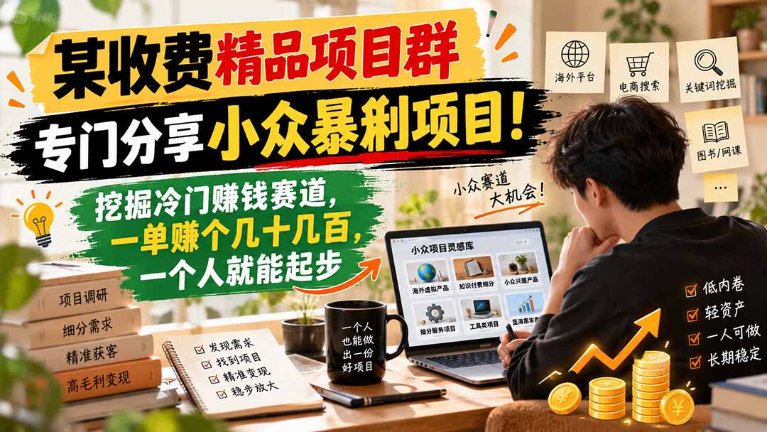某收费精品项目群,专门分享小众暴俐项目!挖掘冷门赚钱赛道,一单赚个几十几百,一个人就能起步-小艾项目网
