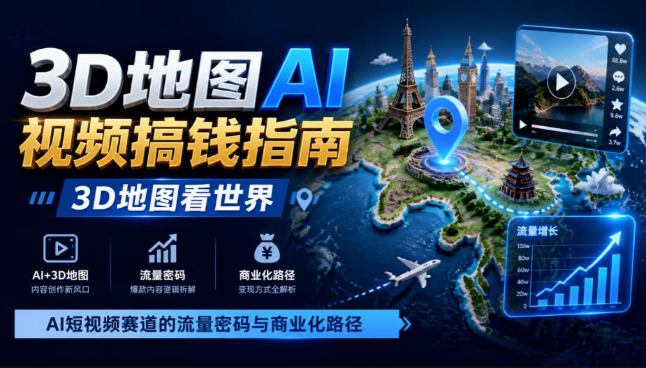 3D地图AI视频搞钱指南,3D地图看世界,AI短视频赛道的流量密码与商业化路径【文档】-小艾项目网
