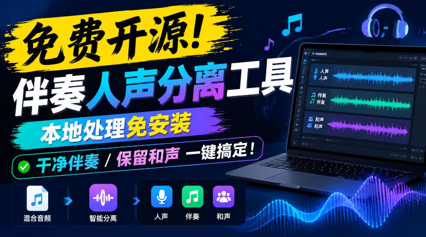免费开源!伴奏人声分离工具,本地处理免安装,干净伴奏,保留和声一键搞定!-小艾项目网