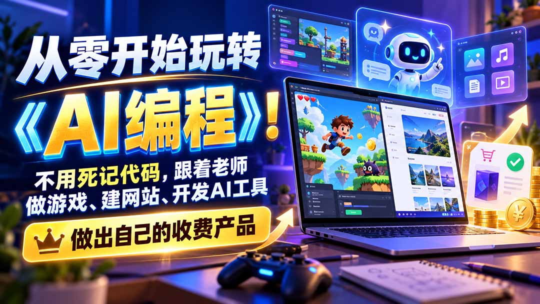 从零开始玩转《AI编程》!不用死记代码,跟着老师做游戏、建网站、开发AI工具,最后完成自己的收费产品-小艾项目网