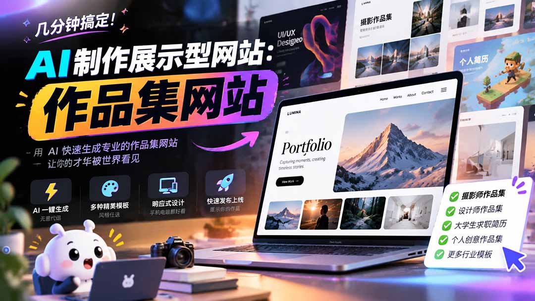 几分钟搞定,AI制作展示型网站制作:作品集网站,用AI快速生成专业的作品集网站,接单变现!-小艾项目网