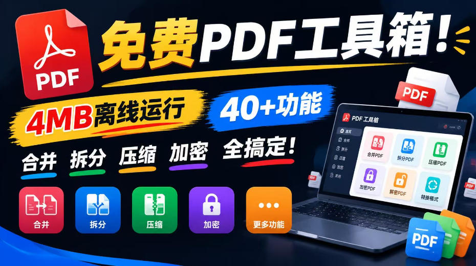 免费PDF工具箱!4MB离线运行,40+功能,合并拆分压缩加密全搞定!-小艾项目网