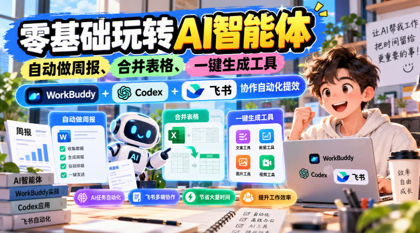 【无水印】零基础玩转AI智能体，自动做周报、合并表格、一键生成工具，WorkBuddy+Codex + 飞书协作自动化提效-小艾项目网