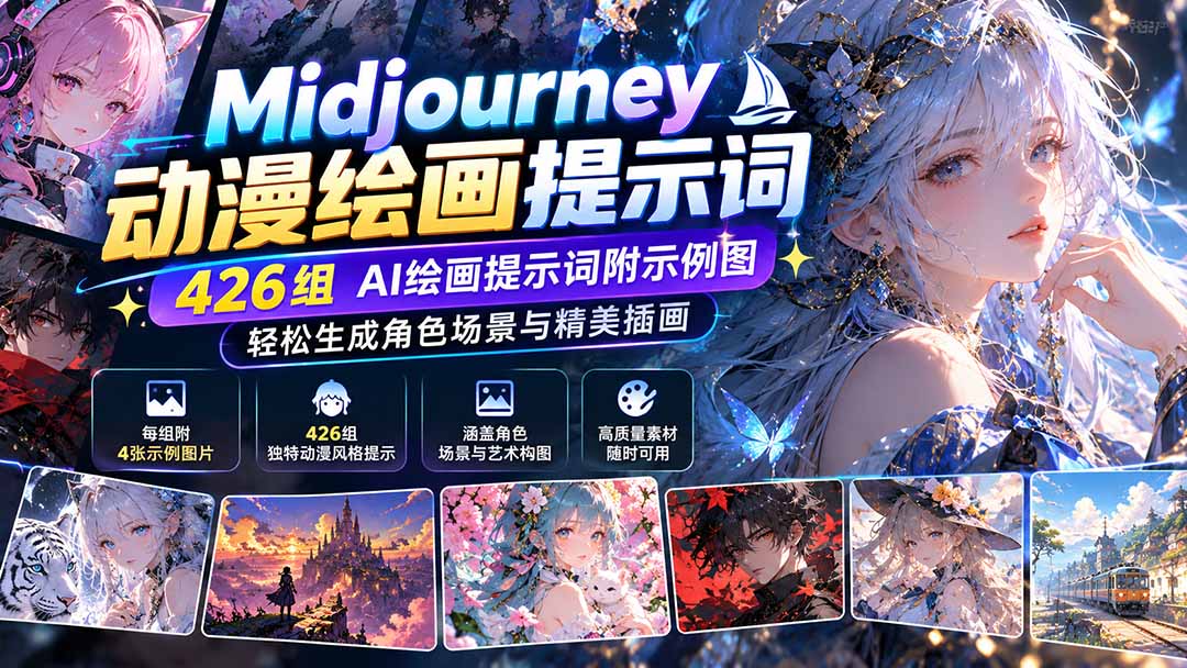 Midjourney动漫绘画提示词：426组AI绘画提示词附示例图，轻松生成角色场景与精美插画-小艾项目网