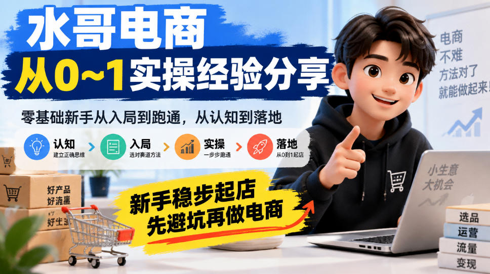 水哥电商从0~1实操经验分享,零基础新手从入局到跑通,从认知到落地,新手稳步起店,先避坑再做电商-小艾项目网
