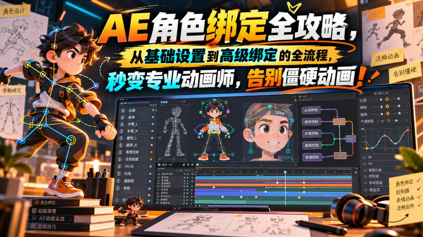 【无水印】AE角色绑定全攻略，从基础设置到高级绑定的全流程，秒变专业动画师，告别僵硬动画！【原创双语字幕】-小艾项目网