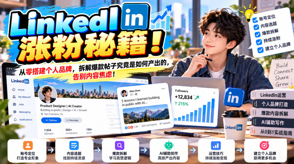 LinkedIn涨粉秘籍!从零搭建个人品牌,拆解爆款帖子究竟是如何产出的,告别内容焦虑!【原创双语字幕】-小艾项目网