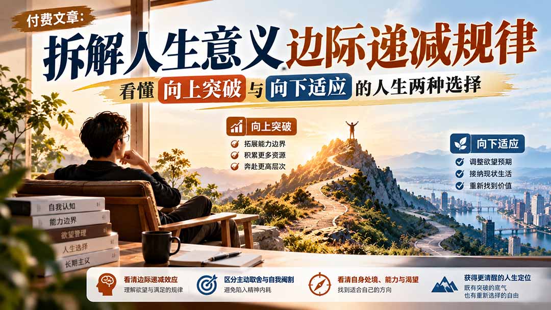 付费文章：拆解人生意义边际递减规律，看懂向上突破与向下适应的人生两种选择-小艾项目网