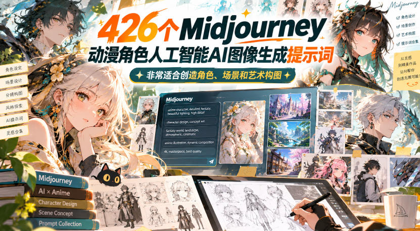 426个Midjourney动漫角色人工智能AI图像生成提示词，非常适合创造角色、场景和艺术构图-小艾项目网