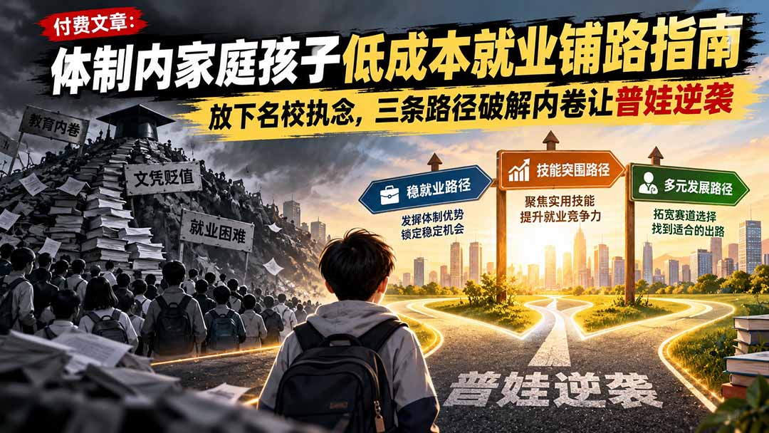 付费文章：体制内家庭孩子低成本就业铺路指南，放下名校执念，三条路径破解内卷让普娃逆袭-小艾项目网