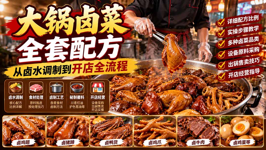大锅卤菜全套配方，从卤水调制到开店全流程，感觉学会了去摆摊也不错-小艾项目网