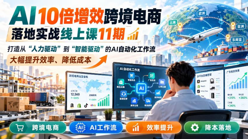 AI 10倍增效跨境电商落地实战线上课11期，打造从人力驱动到智能驱动的AI自动化工作流，大幅提升效率、降低成本-小艾项目网