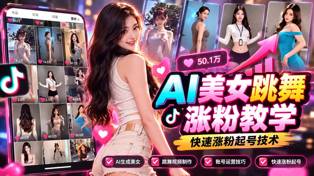 AI美女跳舞涨粉教学，AI生成美女，跳舞视频制作，账号运营与快速起号涨粉-小艾项目网