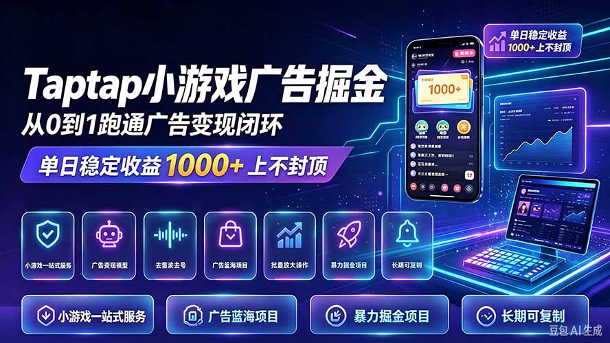 TapTap小游戏广告掘金日赚收益1000+上不封顶-小艾项目网