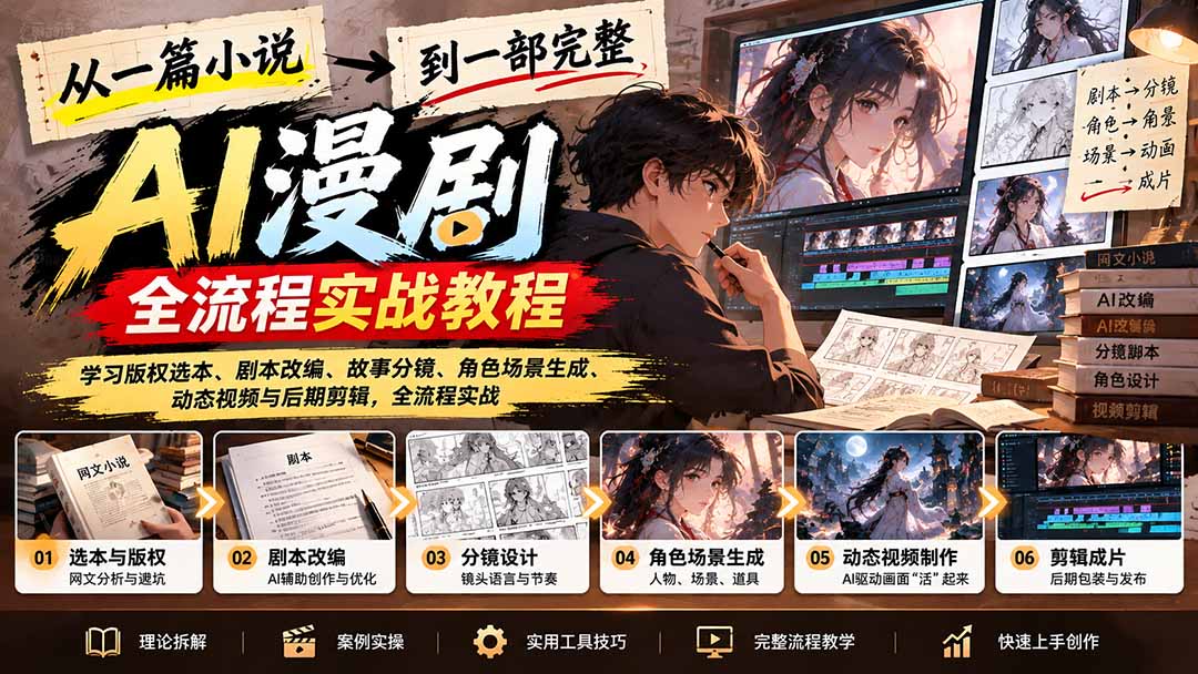 从一篇小说到一部完整AI漫剧:学习版权选本、剧本改编、故事分镜、角色场景生成、动态视频与后期剪辑-小艾项目网