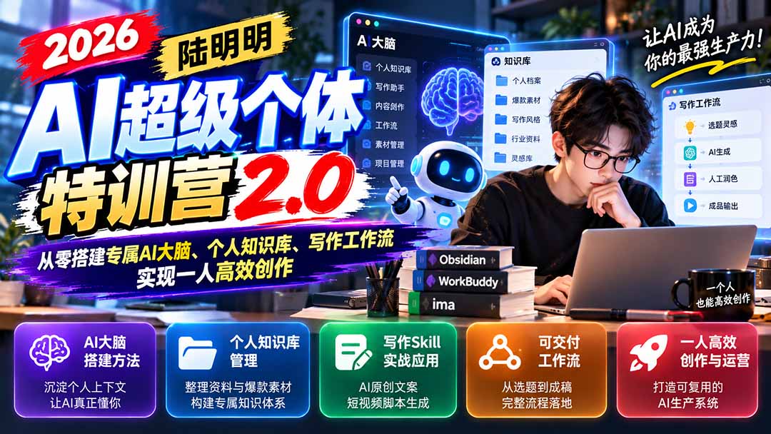 2026AI超级个体特训营2.0:从零搭建专属AI大脑、个人知识库、写作工作流,实现一人高效创作-小艾项目网