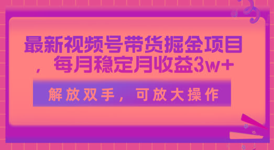 最新视频号带货掘金项目，每月稳定月收益3w+，解放双手，可放大操作-小艾项目网