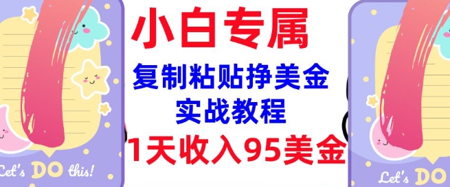 复制粘贴挣美金，0门槛，1天收入95美刀，3分钟学会，内部教程(首次公开)-小艾项目网