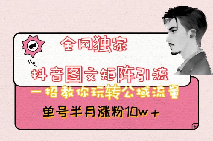 全网独家抖音图文矩阵引流，一招教你玩转公域流量，单号半月涨粉10w+【揭秘】-小艾项目网