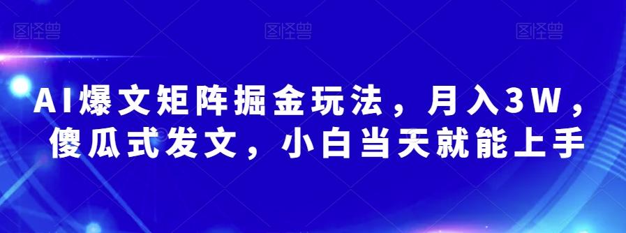 AI爆文矩阵掘金玩法，月入3W，傻瓜式发文，小白当天就能上手【揭秘】-小艾项目网