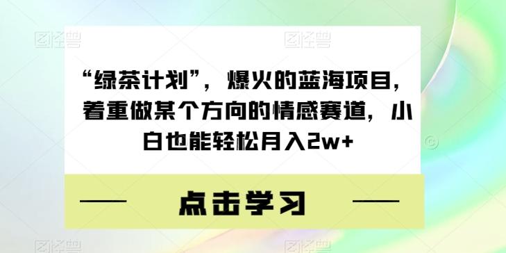 “绿茶计划”，爆火的蓝海项目，着重做某个方向的情感赛道，小白也能轻松月入2w+【揭秘】-小艾项目网
