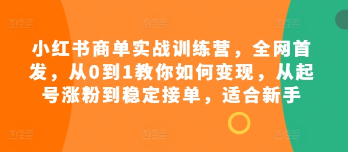 小红书商单实战训练营，全网首发，从0到1教你如何变现，从起号涨粉到稳定接单，适合新手-小艾项目网