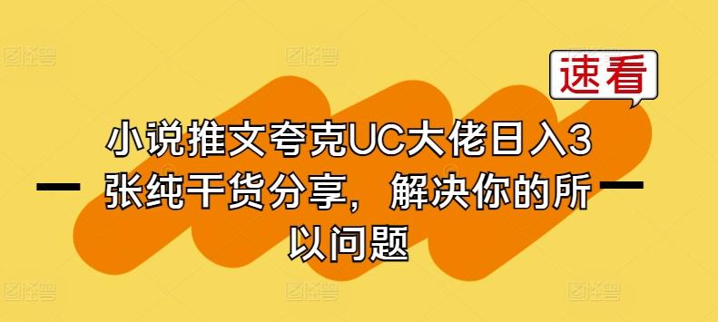 小说推文夸克UC大佬日入3张纯干货分享，解决你的所以问题-小艾项目网