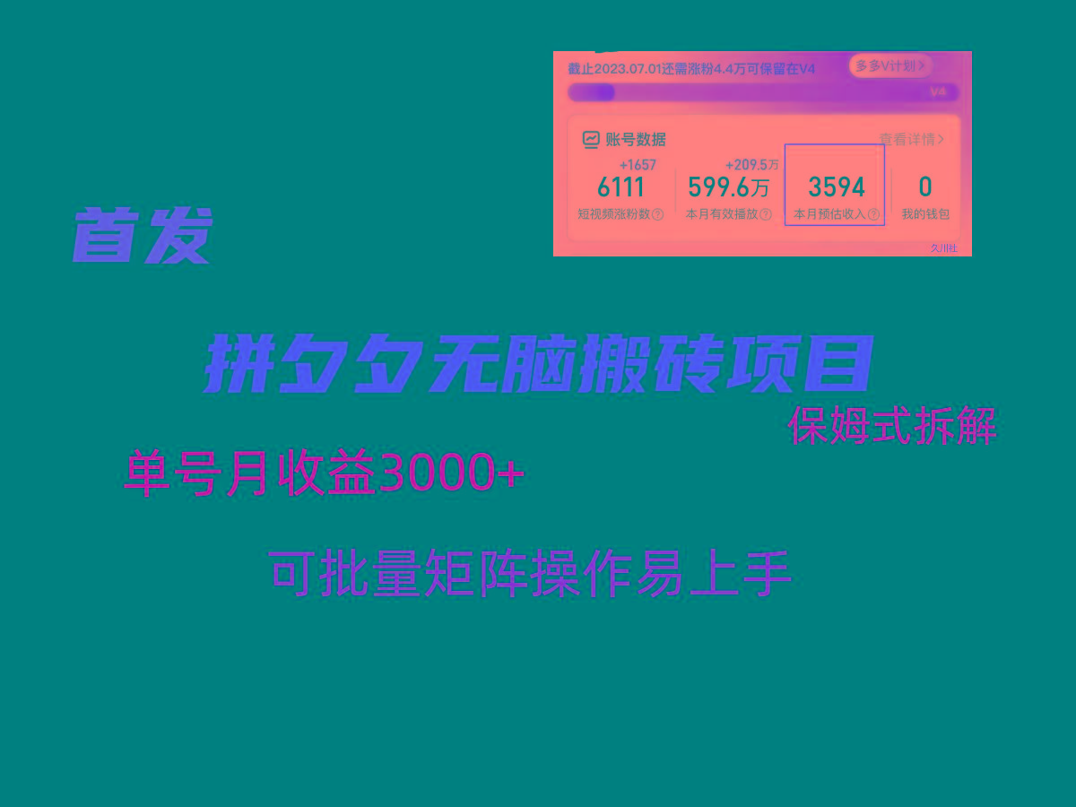 拼夕夕无脑搬砖，单号稳定收益3000+，保姆式拆解-小艾项目网