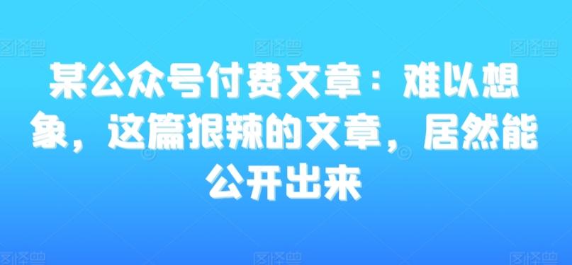 某公众号付费文章：难以想象，这篇狠辣的文章，居然能公开出来-小艾项目网