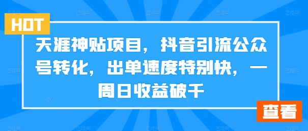 天涯神贴项目，抖音引流公众号转化，出单速度特别快，一周日收益破千-小艾项目网