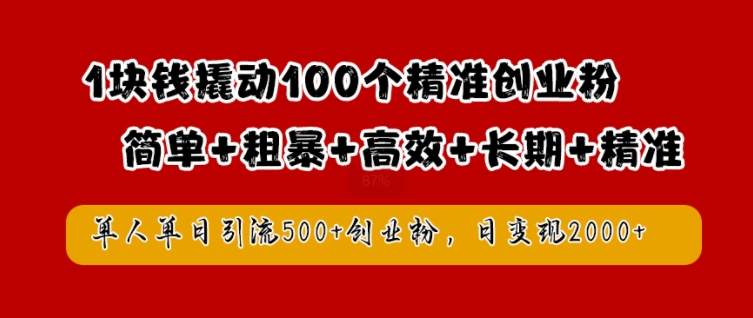 1块钱撬动100个精准创业粉，简单粗暴高效长期精准，单人单日引流500+创业粉，日变现2k【揭秘】-小艾项目网