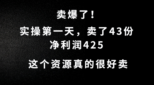 这个资源，需求很大，实操第一天卖了43份，净利润425【揭秘】-小艾项目网