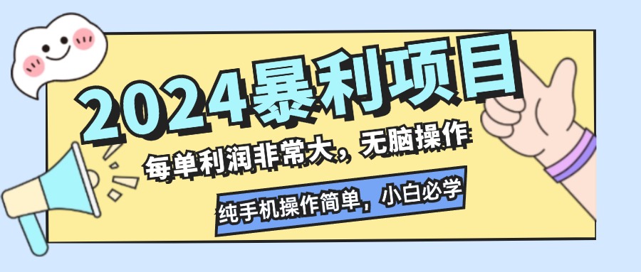 2024暴利项目，每单利润非常大，无脑操作，纯手机操作简单，小白必学项目-小艾项目网