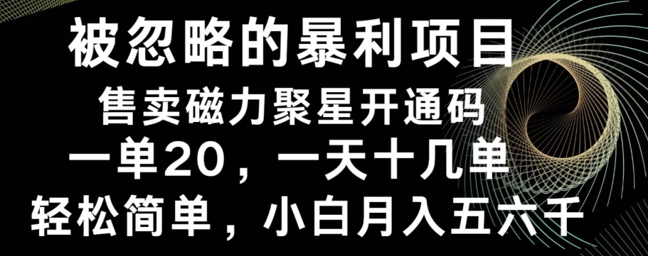 被忽略的暴利项目！售卖磁力聚星开通码，一单20，一天十几单，轻松月入五六千-小艾项目网