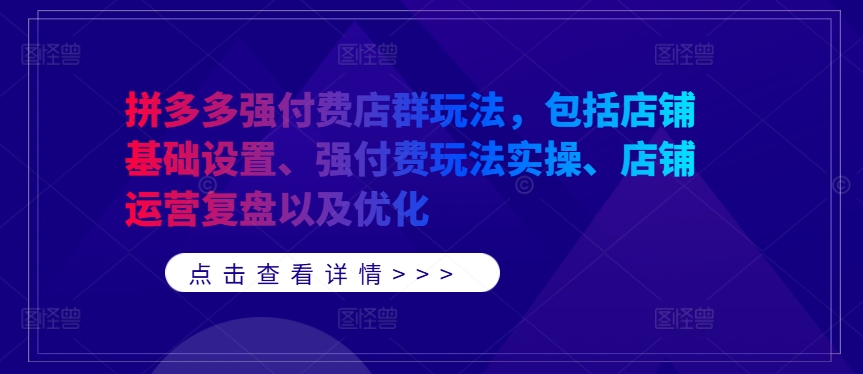 拼多多强付费店群玩法，包括店铺基础设置、强付费玩法实操、店铺运营复盘以及优化-小艾项目网
