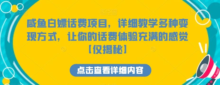 咸鱼白嫖话费项目，详细教学多种变现方式，让你的话费体验充满的感觉【仅揭秘】-小艾项目网