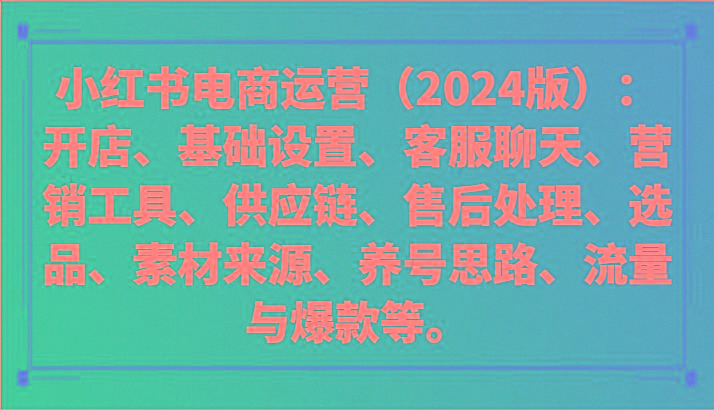 小红书电商运营(2024版)：开店、设置、供应链、选品、素材、养号、流量与爆款等-小艾项目网