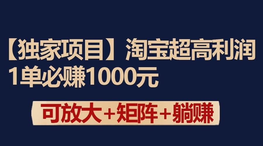 独家淘宝超高利润项目：1单必赚1000元，可放大可矩阵操作-小艾项目网