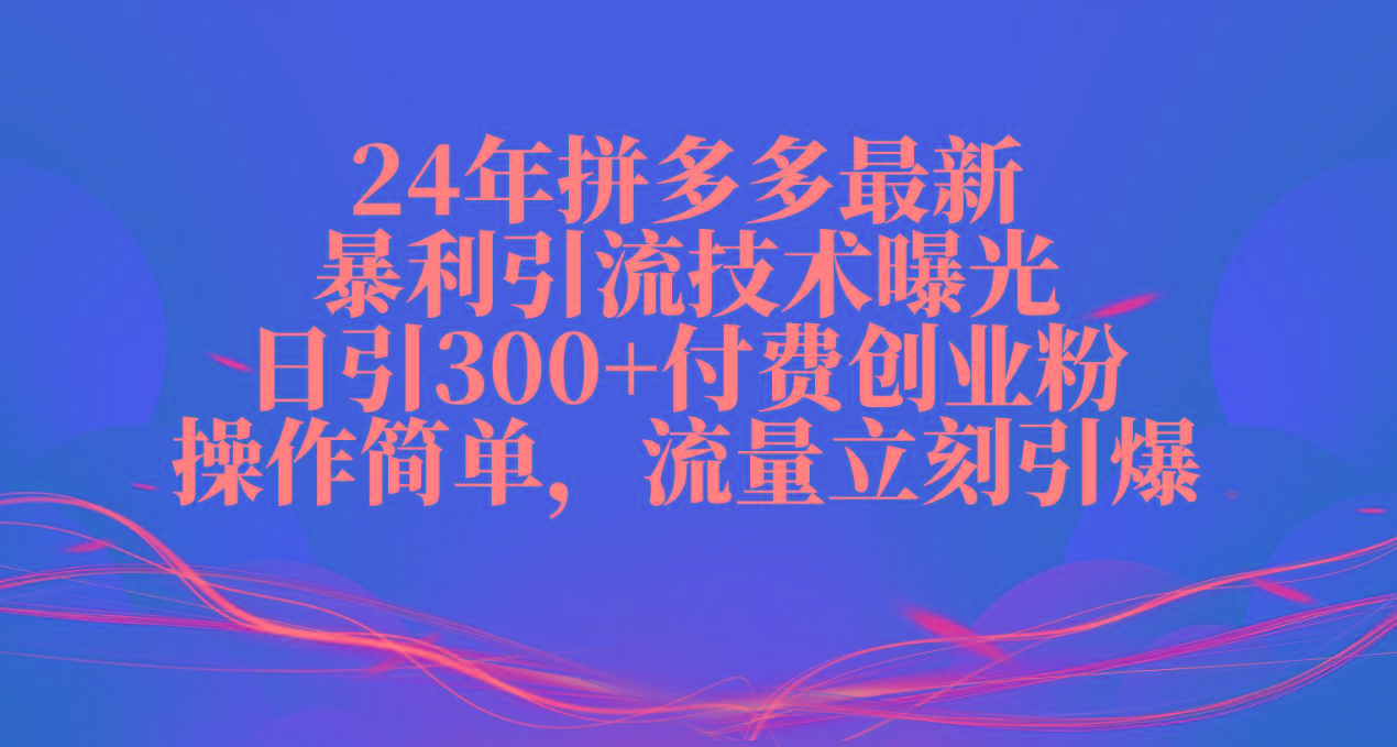 24年拼多多最新暴利引流技术曝光，日引300+付费创业粉，操作简单，流量…-小艾项目网