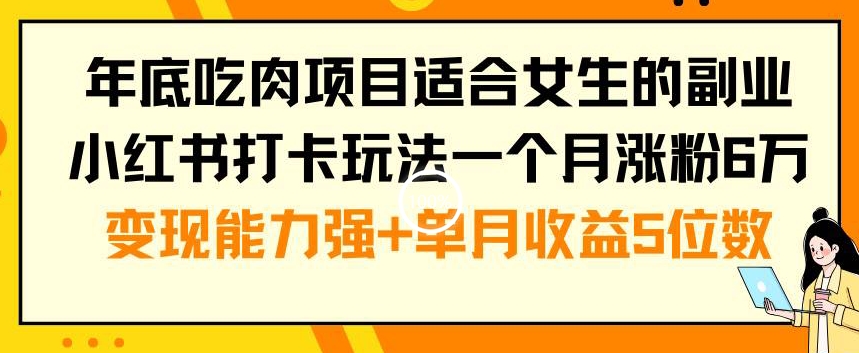 年底吃肉项目适合女生的副业小红书打卡玩法一个月涨粉6万+变现能力强+单月收益5位数【揭秘】-小艾项目网