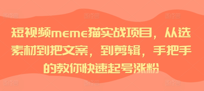 短视频meme猫实战项目，从选素材到把文案，到剪辑，手把手的教你快速起号涨粉-小艾项目网
