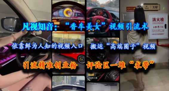凡视知音：“香车美女”视频引流术，依靠鲜为人知的视频入口，搬运“高端圈子”视频，引流精准创业粉，评论区一堆“求带”-小艾项目网