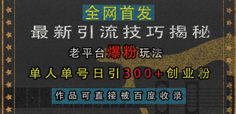最新引流技巧揭秘，老平台爆粉玩法，单人单号日引300+创业粉，作品可直接被百度收录-小艾项目网