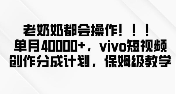 老奶奶都会操作，新平台无脑操作，单月40000+，vivo短视频创作分成计划【揭秘】-小艾项目网