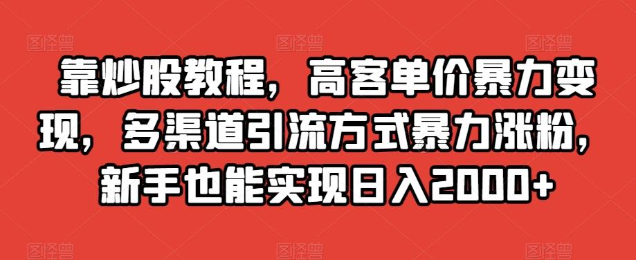 靠炒股教程，高客单价暴力变现，多渠道引流方式暴力涨粉，新手也能实现日入2000+【揭秘】-小艾项目网