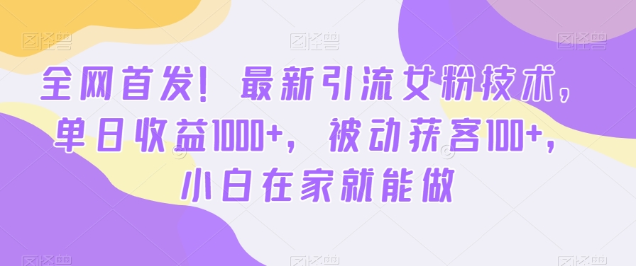全网首发！最新引流女粉技术，单日收益1000+，被动获客100+，小白在家就能做【揭秘】-小艾项目网